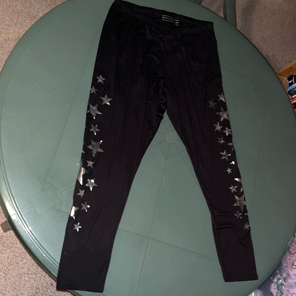 3X Black Leggings with Silver Stars